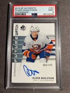 UD SP AUTHENTIC 2019-20 OLIVER WAHLSTROM #187 FUTURE WATCH AUTO FWA /999  PSA 9