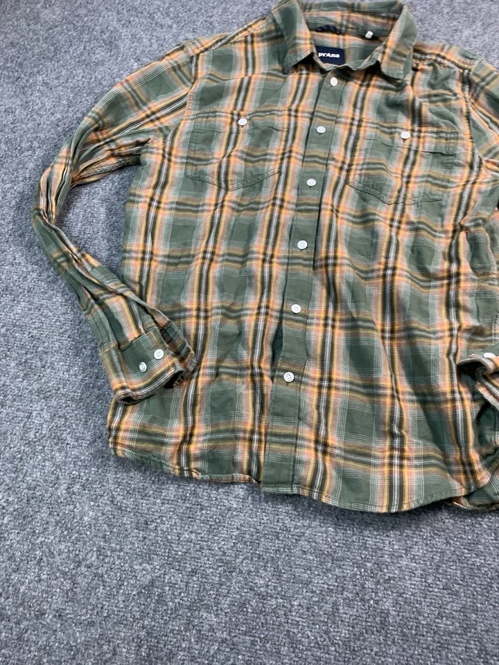 Prana Shirt Mens Medium Green Plaid Long Sleeve Button Up Flannel - Image 2 of 4