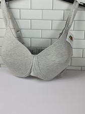 NEW Fruit Of The Loom 40DD Gray Jersey Bra 98% Cotton 2% Spandex Wide Adj Straps