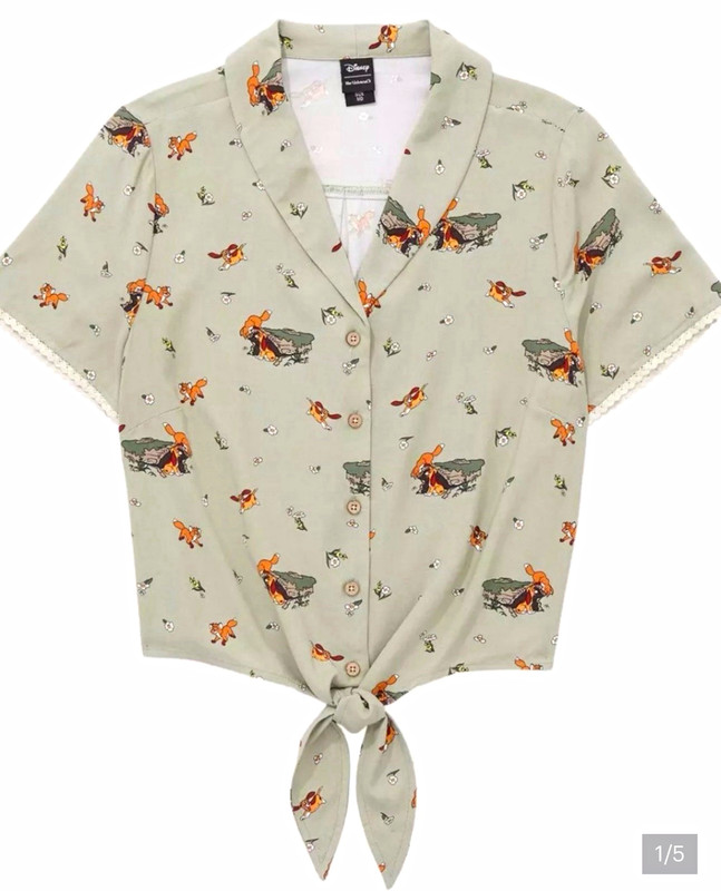 Disney x Her Universe Women's S/M The Fox and the Hound Green Rayon Blouse