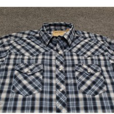 Wrangler Western Shirt Mens XL Blue Plaid Pearl Snap Cowboy Rodeo