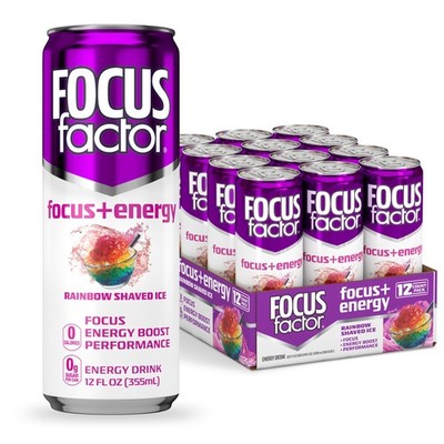Focus Factor Energy Drink - 12 x 355ml Cans (Rainbow Pack of 12, Purple
