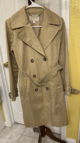 Michael Kors Trench Cappotto Donna Taglia 2 Beige Cachi Cintura Fodera Rimovibile