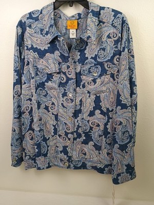 Ruby Rd. Women's NWT top blouse shirt multi-color Blue Paisley Plus size 1 X NEW