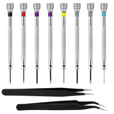 8 Pcs Precision Watch Screwdriver Set 0.6-1.6mm with 2 Tweezers for Repair Work