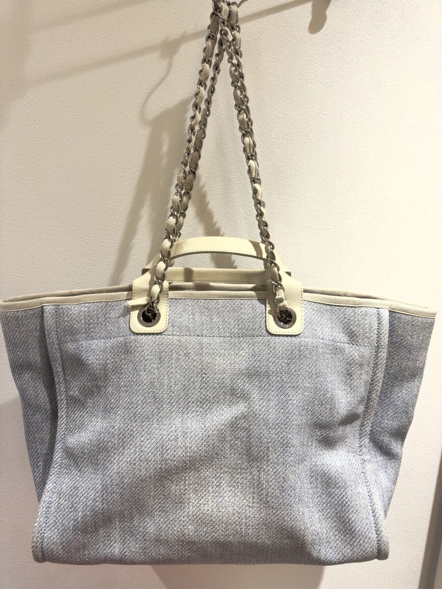 Chanel deauville GM A66941 Tote Handbag Light Blue Silver Stamp 2013 Beauty Auth
