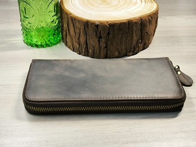 Genuine Crazy Horse Leather Long Zip Wallet Clutch Phone Organizer Gift Unisex