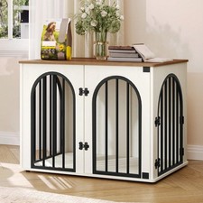 31.5" Wooden Dog Crate Furniture Indoor Dog Kennel End Table 3 Door Brown