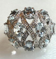 925 DK Sterling Silver Oval real blue Aquamarine Ring sz 7.25 multi gemstone