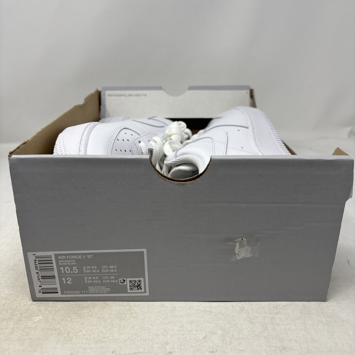 Nike Air Force 1 Triple White Sneakers, Size 10.5 BNIB CW2288-111