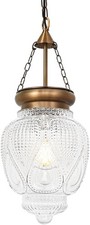 Vintage Brushed Bronze Pendant Light, 7.9in Clear Thick Glass, Farmhouse 57.4in