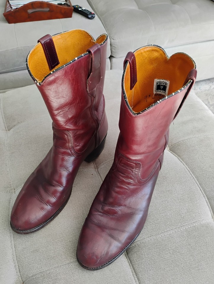 Vintage Frye Red Burgundy Maroon Leather Roper Boots Mens Size 13 Made ...