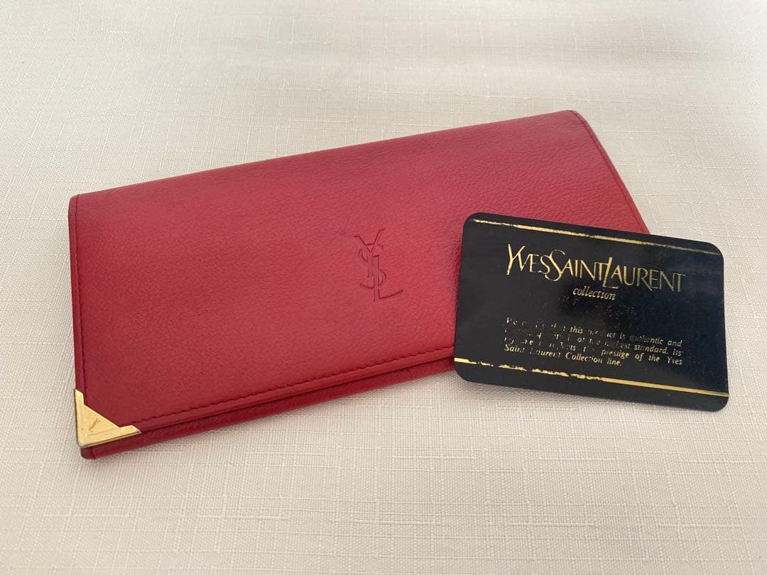 Yves Saint Laurent Red Leather Bifold Wallet, Women's Fashion, Excellent Japan thumbnail 2