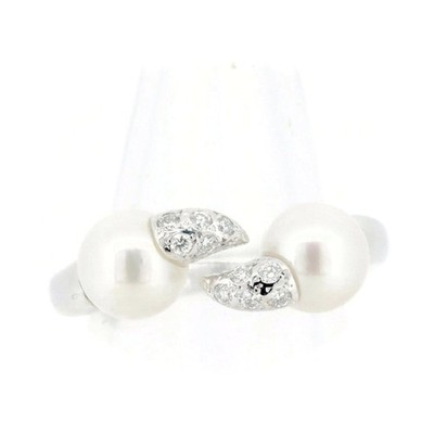 Tasaki Dinger Fang Pearl Diamond Pave Ring US Size 4.25 18k White Gold