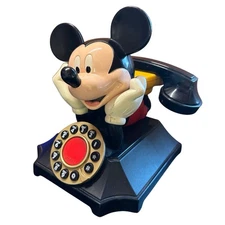 Vintage 80’s Disney Mickey Mouse Desk Phone Push Button Segan Telemania Untested