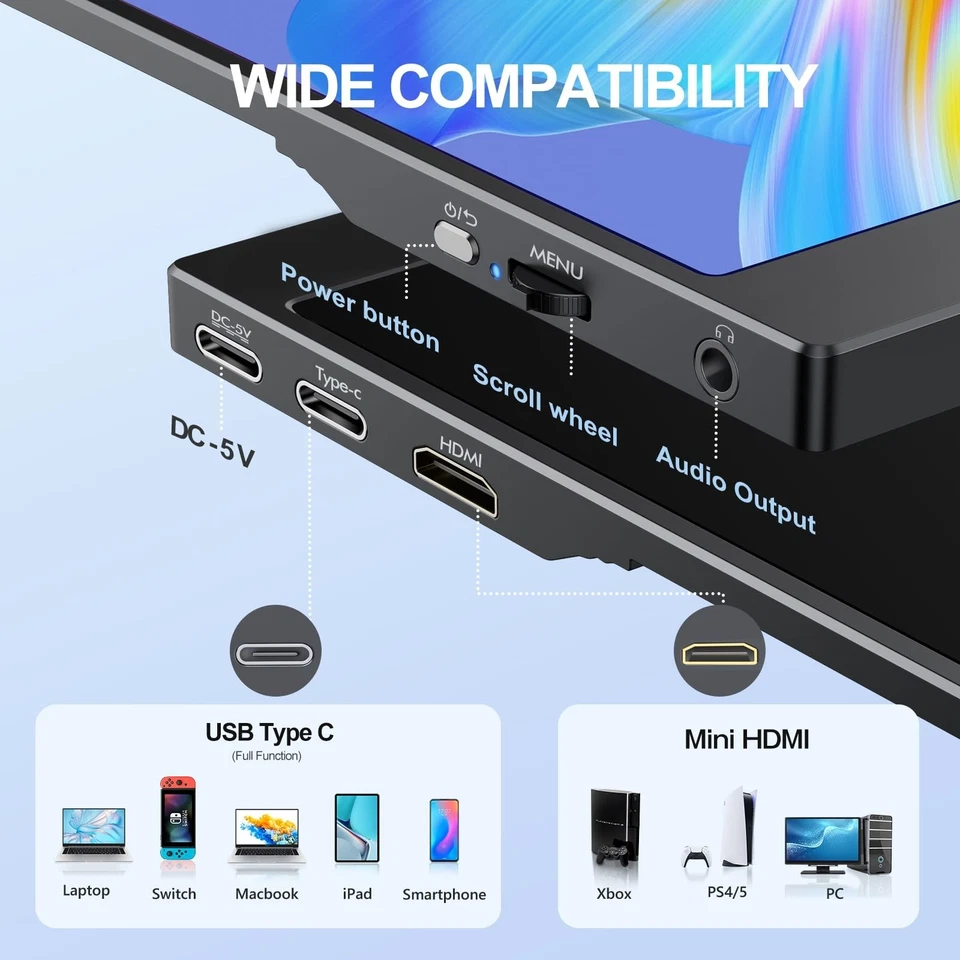 15,6 Zoll Mobiler Monitor 1080P HDR Portabler Monitor IPS Bildschirm für Laptop - Bild 3 von 4