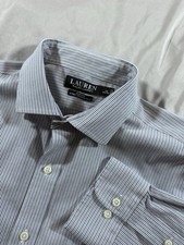 Lauren Ralph Lauren Dress Shirt Mens 16 32/33 Slim Fit Blue Stripe Non-Iron PTP
