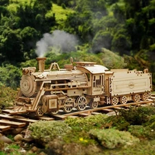 ROKR 1:80 308PCS 3D Wooden Puzzle DIY Laser Cut Luxury Steam Train Model Kits