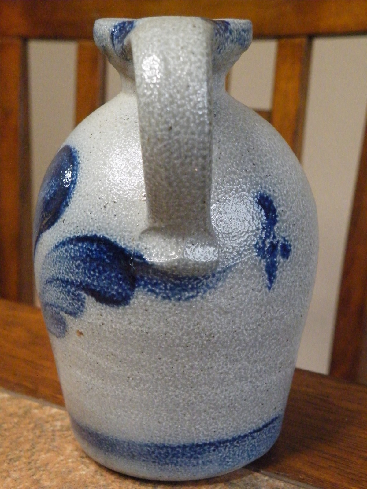 Rowe Pottery Salt Glazed BLUE HEART 4.75" Canister Crock w/ LID 1988 + Cruet 5.5