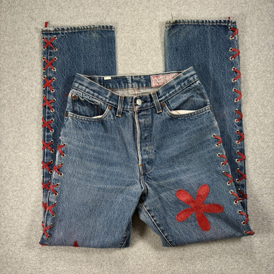 Vintage Side Lace Levi's 501 WASH EM HOT Jeans Button Fly Women s Size 26x32