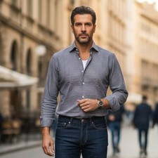 Luciano Barbera Mens Button Up Shirt Size L Check Plaid Made Italy Multicolor