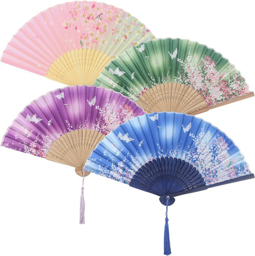 JOHOUSE 4PCS Folding Hand Fans, Held Fans for Women medium, Multicolor - Picture 1 of 6