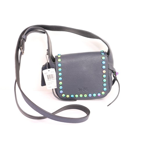 Coach Dinky 14 Navy Leather Crossbody Bag Iridescent Studs NWT Style 36508