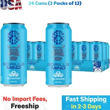 Gorilla Mind® Energy Drink - Blue Raspberry - 16oz. 24 Cans (2 Packs of 12)