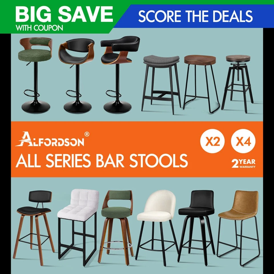 ALFORDSON Bar Stools Kitchen Swivel Gas Lift Wooden Dining Chairs x1/x2/x4