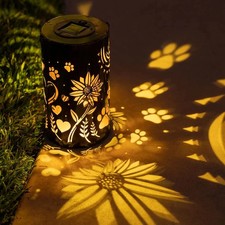 iHeartDogs Pet Memorial Gifts - Artisan Shadow Solar Lantern Sunflowers Paws...