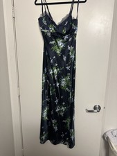 Veronica Beard Bixie Silk Satin Lace Trim Tank Slip Dress Blue Floral 8 NWT