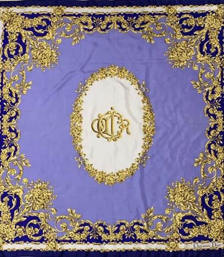 Christian Dior grande écharpe 85 cm 33" carré soie fleur bleu