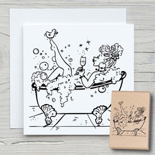 Stempel Wellness - Motivstempel Holzstempel Scrapbooking Geburtstagskarte Wanne