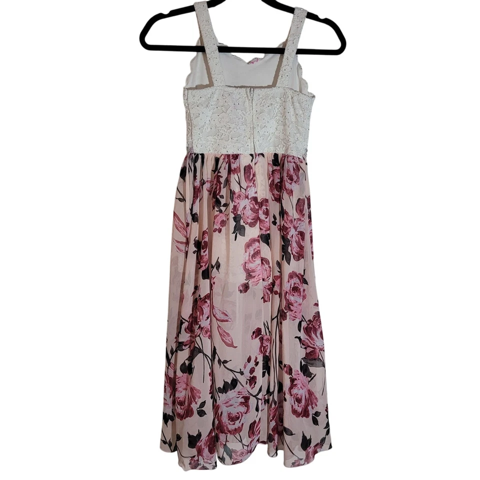 Speechless Kids Size 8 Sleeveless Walkthrough Maxi Dress Pink Romper Lace Fancy - Image 2 of 4