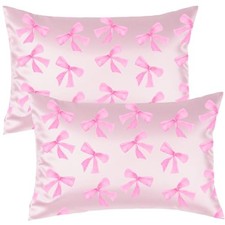 Satin Pillowcase for Hair  Skin Care, Standard Standard Size 20x26in Pink Bow