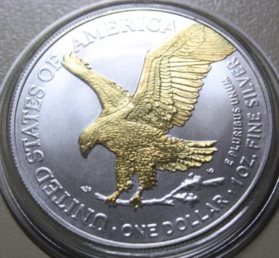 Amerika- USA 1 Dollar 2021 Silver Eagle Type II 1 Oz Silber 24k Gold Gilded BU - Bild 1 von 4