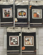 Lot Of 5 Mill Hill LITTLE BITS N  BUTTON Halloween Cross Stitch CHARTS 1997