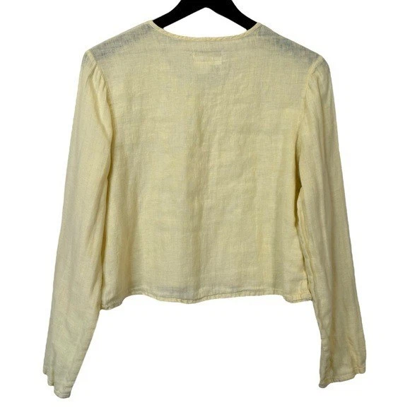 Top campesino boho manga larga 100 % lino amarillo mantequilla talla P/US 4-6 Foto 2 de 4
