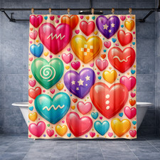 Cute Love Design Colorful Hearts Bathroom Shower Curtain 72x72 Polyester
