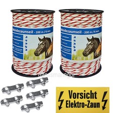 400 m Weidezaunseil 6 mm 5 Niro+1xKuperleiter+5 Seilverbinder+1xWarnschild