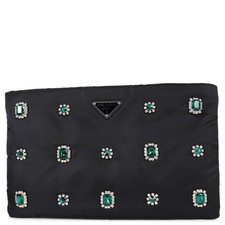 73565 auth PRADA black nylon 20219 CATENE JEWEL Clutch Bag