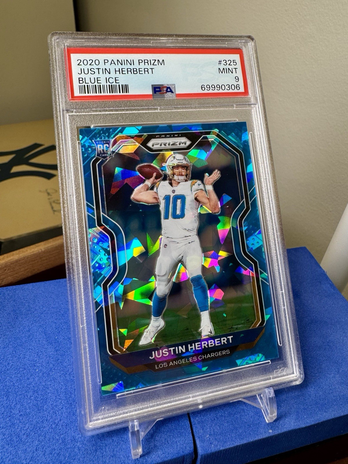 #/99 2020 PANINI PRIZM BLUE ICE #325 JUSTIN HERBERT ROOKIE RC PSA 9