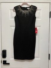 Calvin Klein Elegant BLACK Gold Embellished Scuba Dress sz 6 Party Evening