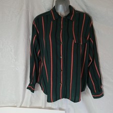 Esprit Women's Shirt Button Down Green Red Stripe Preppy 1980s Size M Vintage