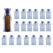 14.5 x 5.5" Organza Wine Bags Drawstring Organza Bottle Bags Navy Blue