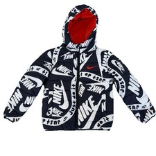 Nike Kids Puffer Hooded Jacket Coat Black White Red Sz 5 Fleece Lined