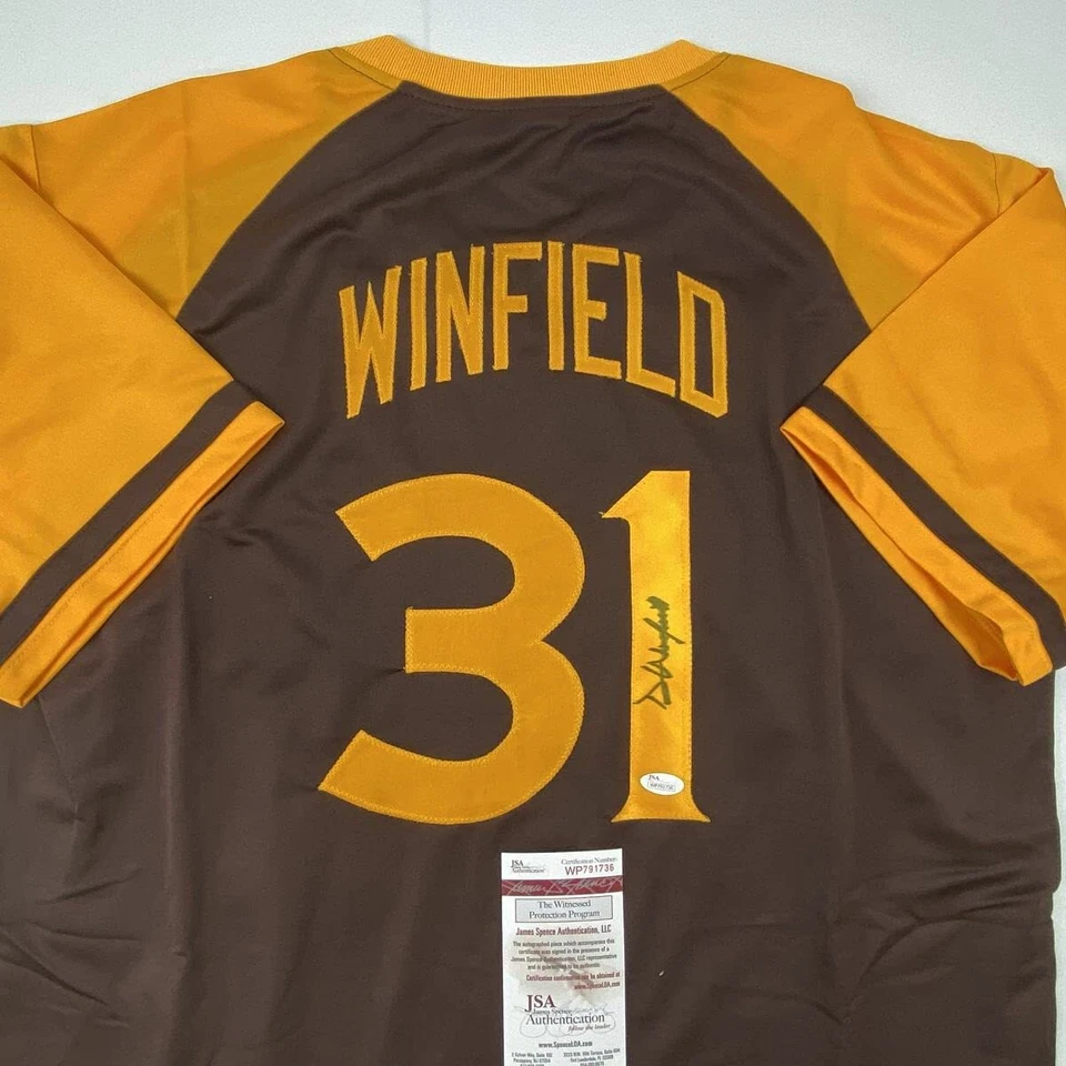 Autographed/Signed DAVE WINFIELD San Diego Brown Baseball Jersey JSA COA Auto - Image 2 of 4