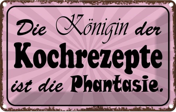 Blechschild 12X18 Cm KöNigin Kochrezepte Phantasie Dekoration Spruch Zitat Deko-image