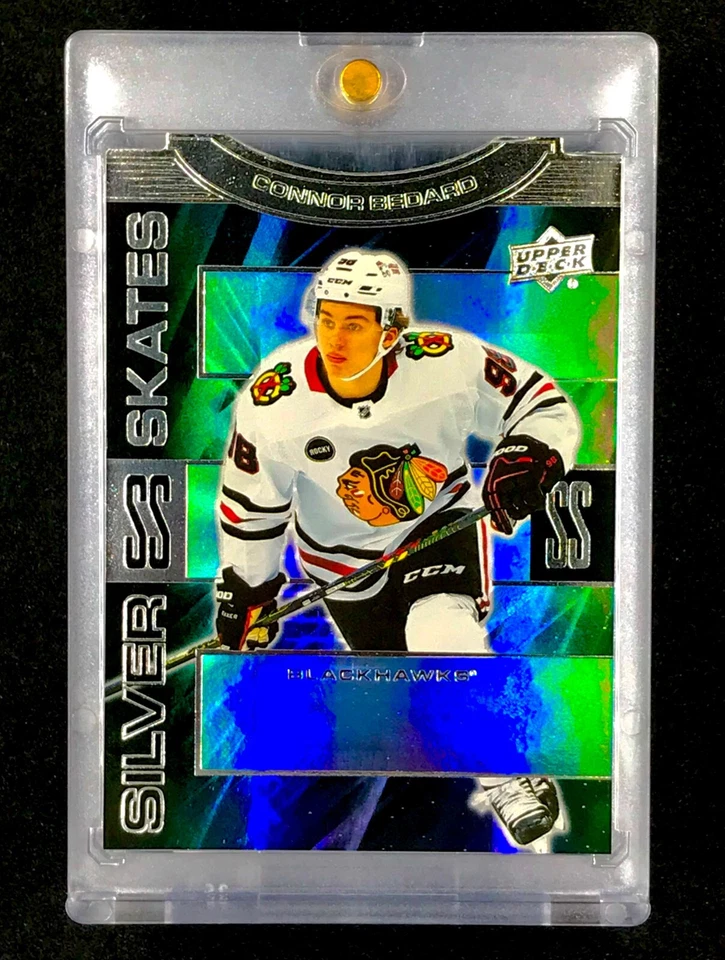 CONNOR BEDARD BLACK ROOKIE REFRACTOR Die Cut Holo Upper Deck RC - BLACKHAWKS - Image 3 of 4