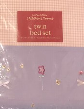 Laura Ashley ROSIE Twin Bed Set Pink Gingham Purple Embellished Bow Flower RARE